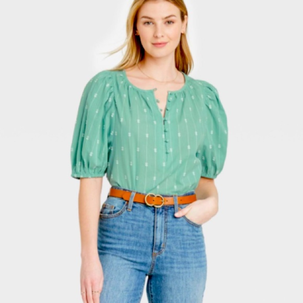 Universal Thread - Women's L - Puff Elbow Sleeve Button-Down Blouse - NWT
